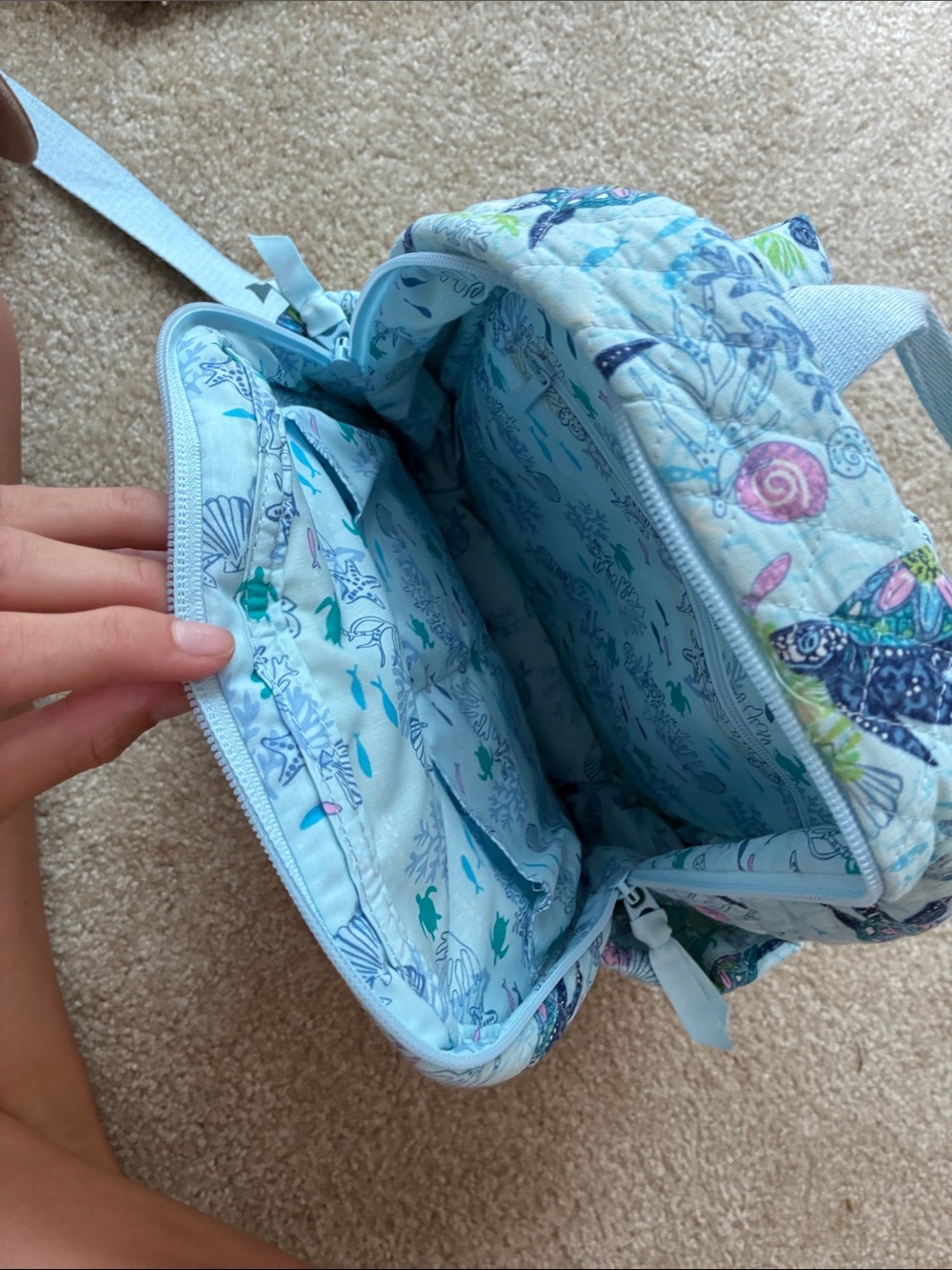 Vera Bradley Quilted Sea Turtle Mini Backpack in Light Blue and Aqua - Picture 3 of 4